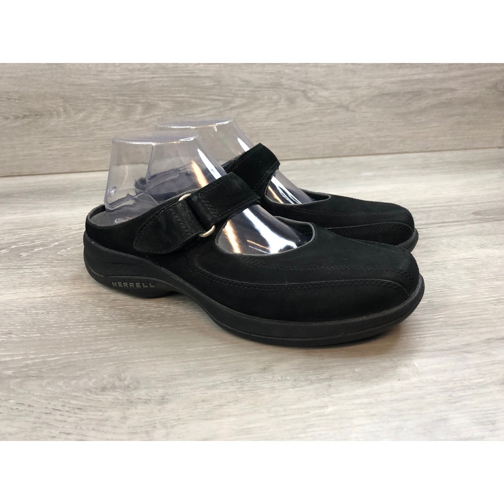 Merrell Topo Clutch Black Suede Mary Jane Clog Shoes Women Size 9.5